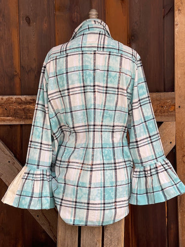 Flared Sleeve Flannel- OUTER BANKS BLUE